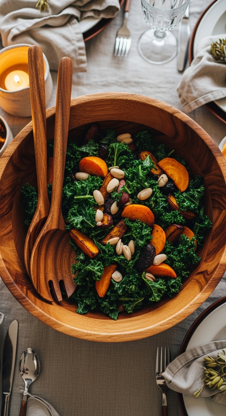 Kale Roasted Root Vegetable Salad Acacia Wooden Bowl Blog Post