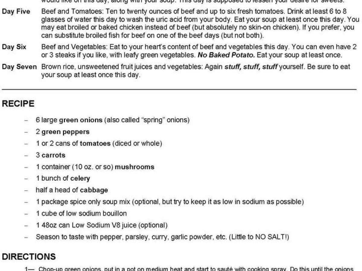 Original Cabbage Soup Diet Recipe: Mayo Clinic Info