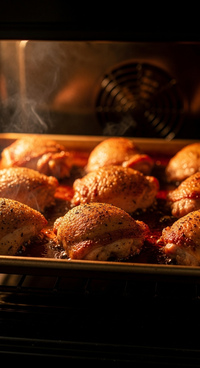 Oven-Roasting-Boneless-Skinless-Chicken-Thighs-Browning-On-Baking-Sheet