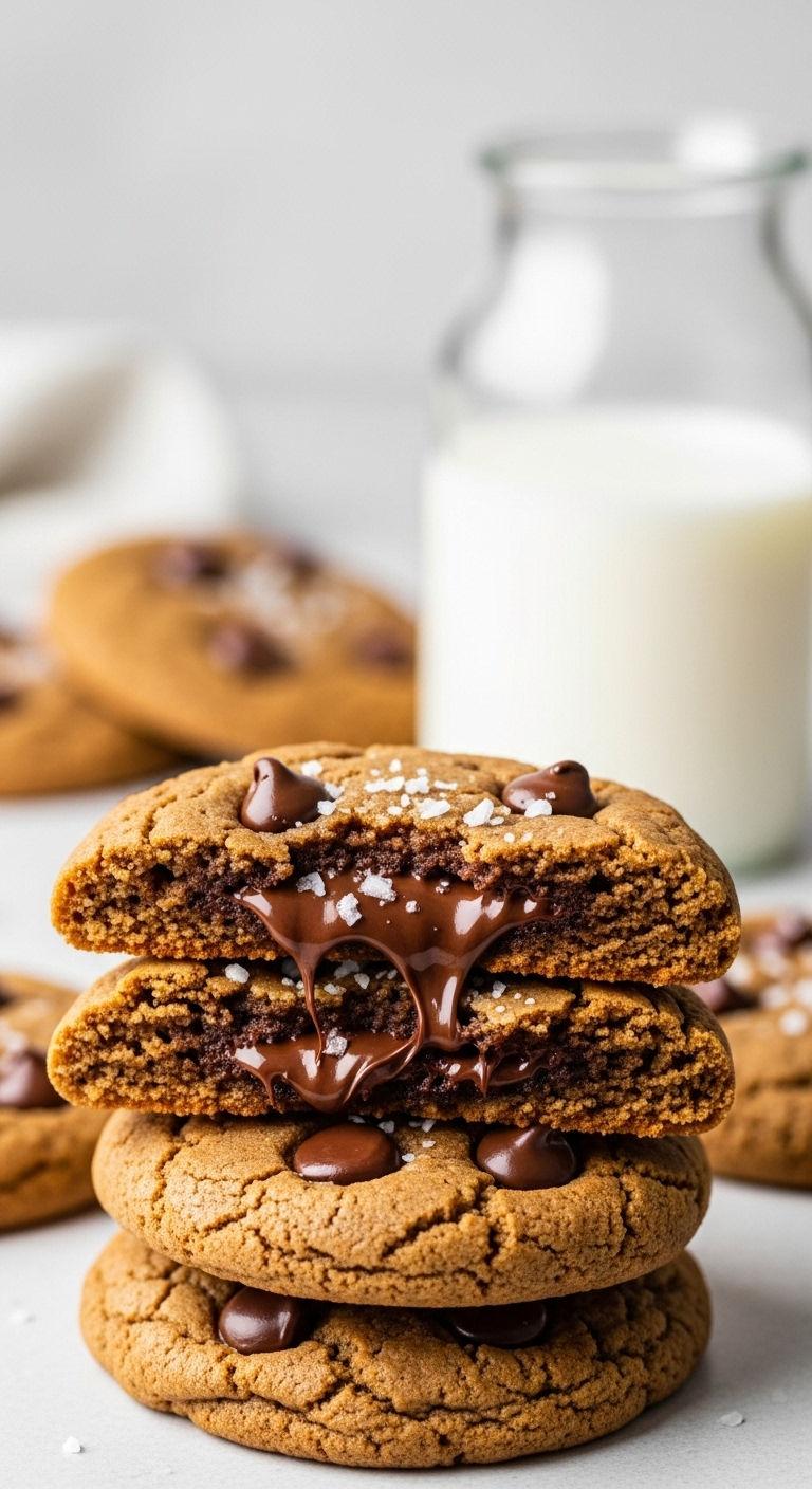 Perfect-Brown-Butter-Chocolate-Chip-Cookies-Melted-Chocolate-Sea-Salt-Glass-Of-Milk