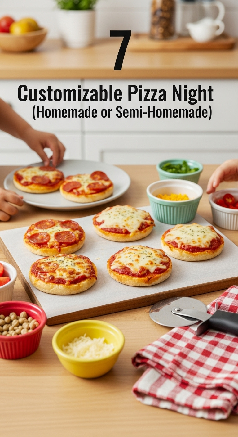 Personal-Sized Pizzas With Mozzarella Pepperoni And Cheese Small Topping Bowls