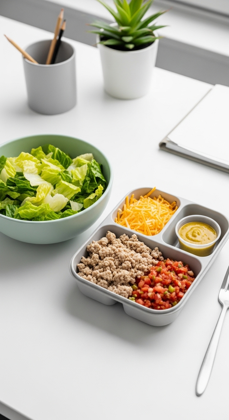 Portable Salad Container Ground Turkey Cheese Salsa Office Desk Blog Post