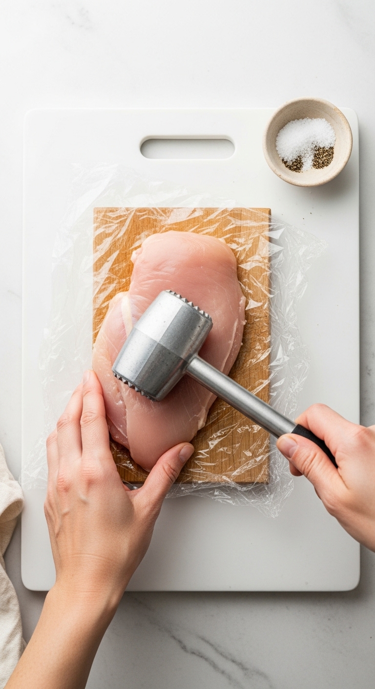 Pounding-Chicken-Breast-Meat-Mallet-Cutting-Board-Salt-Pepper