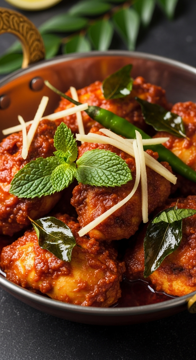 Restaurant-Style-Hyderabadi-Chicken-Majestic-Glossy-Sauce-Garnished-Mint-Ginger-Curry-Leaves