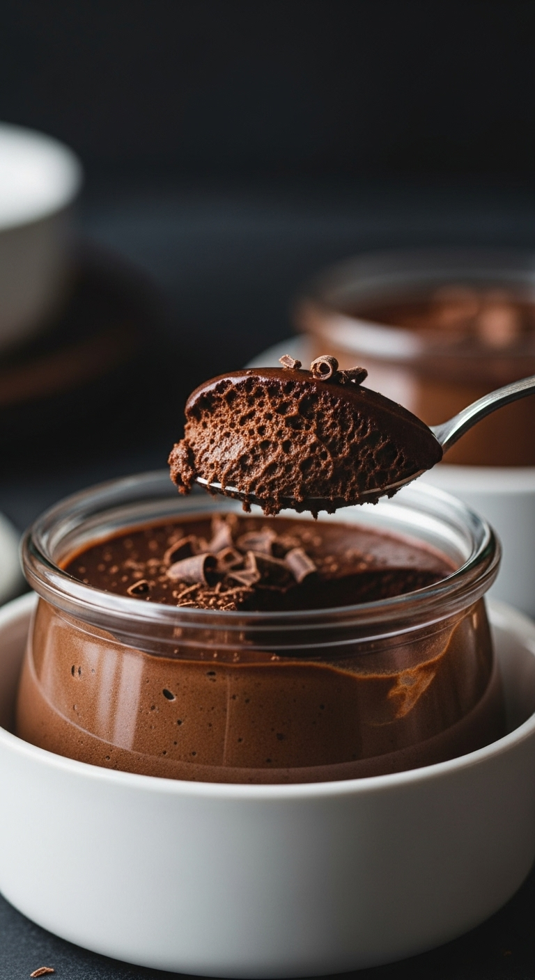Rich-2-Ingredient-Chocolate-Mousse-Elegant-Glass-Pot-Chocolate-Shavings-Silver-Spoon