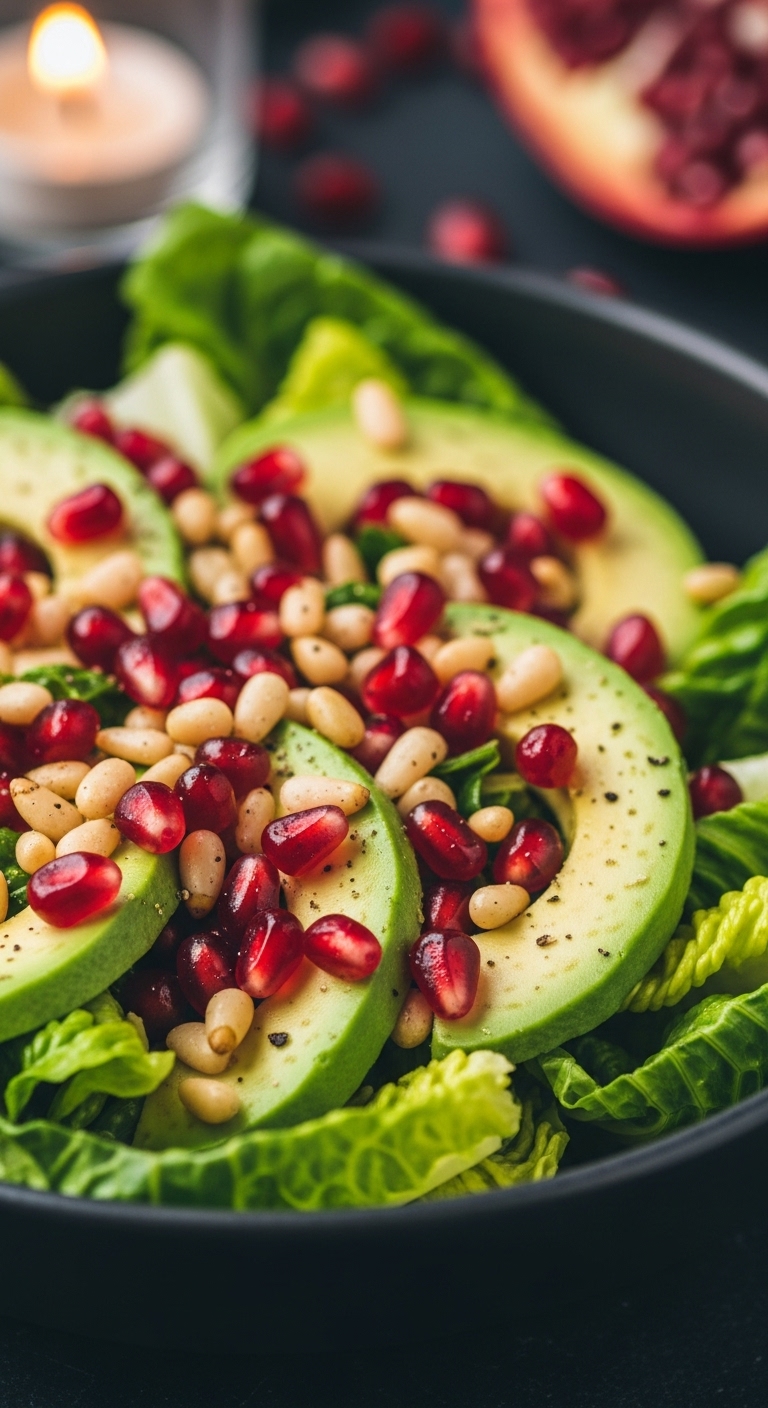 Romaine Salad Pomegranate Avocado Pine Nuts Blog Post