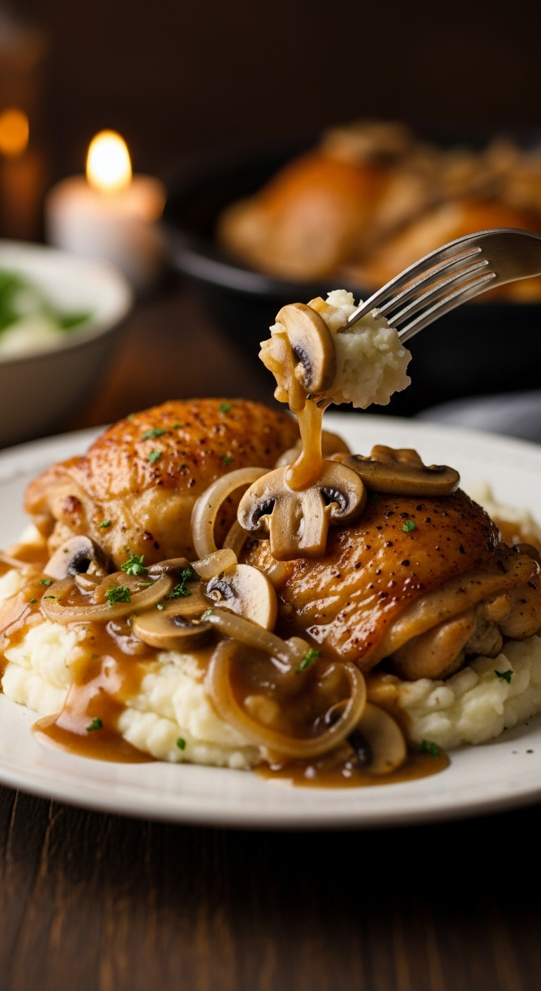 Savory-Mushroom-Onion-Smothered-Thighs-With-Mashed-Potatoes