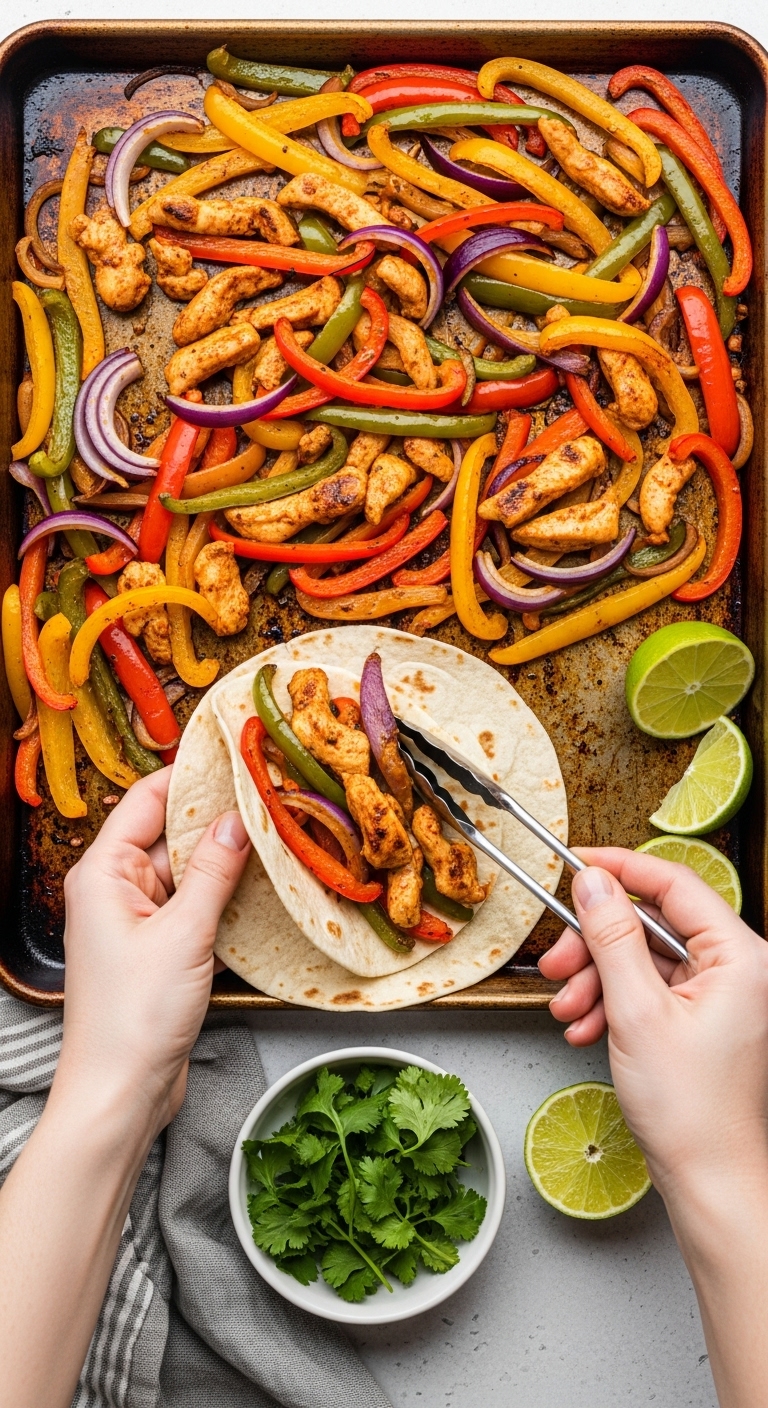 Sheet-Pan-Chicken-Fajitas-Peppers-Onions-Tortilla-Cilantro-Lime
