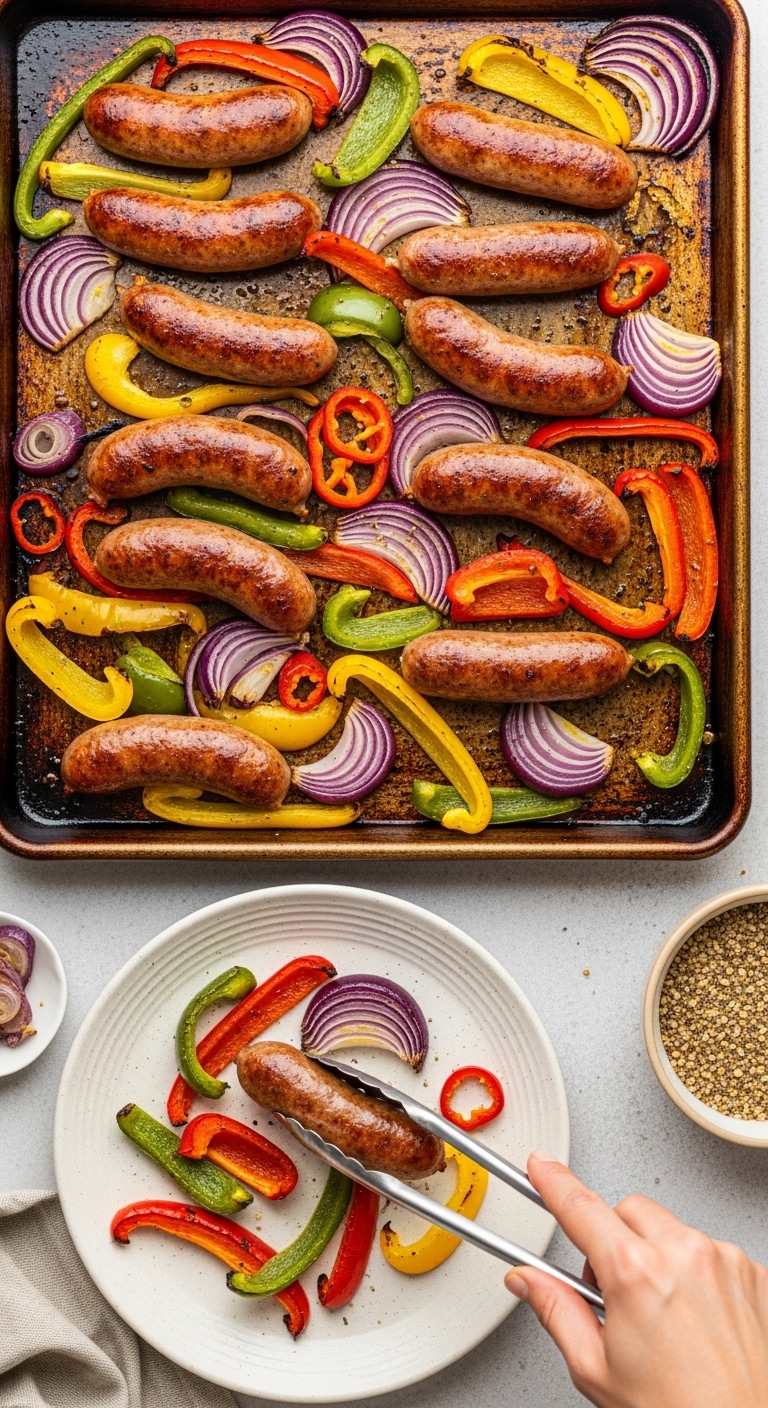Sheet-Pan-Italian-Sausage-Peppers-Onions-Roasted-Vegetables-Serving-Action