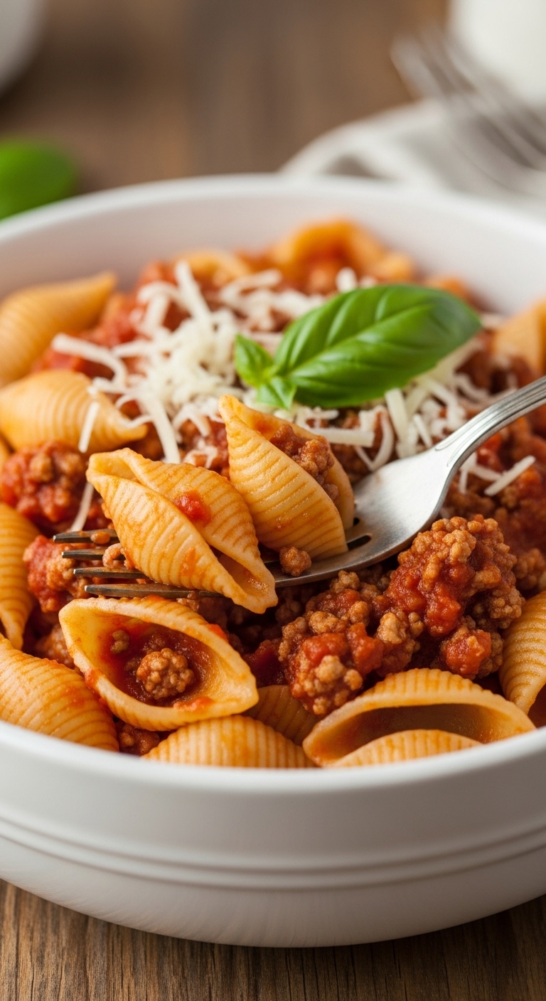 Shell-Pasta-Ground-Turkey-Bolognese-Parmesan-Basil-Cozy-Dinner