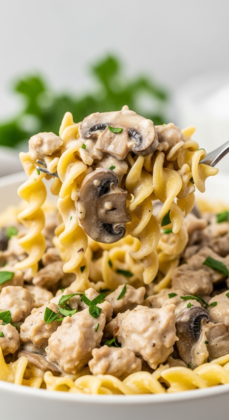 Slow-Cooker-Ground-Turkey-Stroganoff-Creamy-Sauce-Egg-Noodles-Parsley