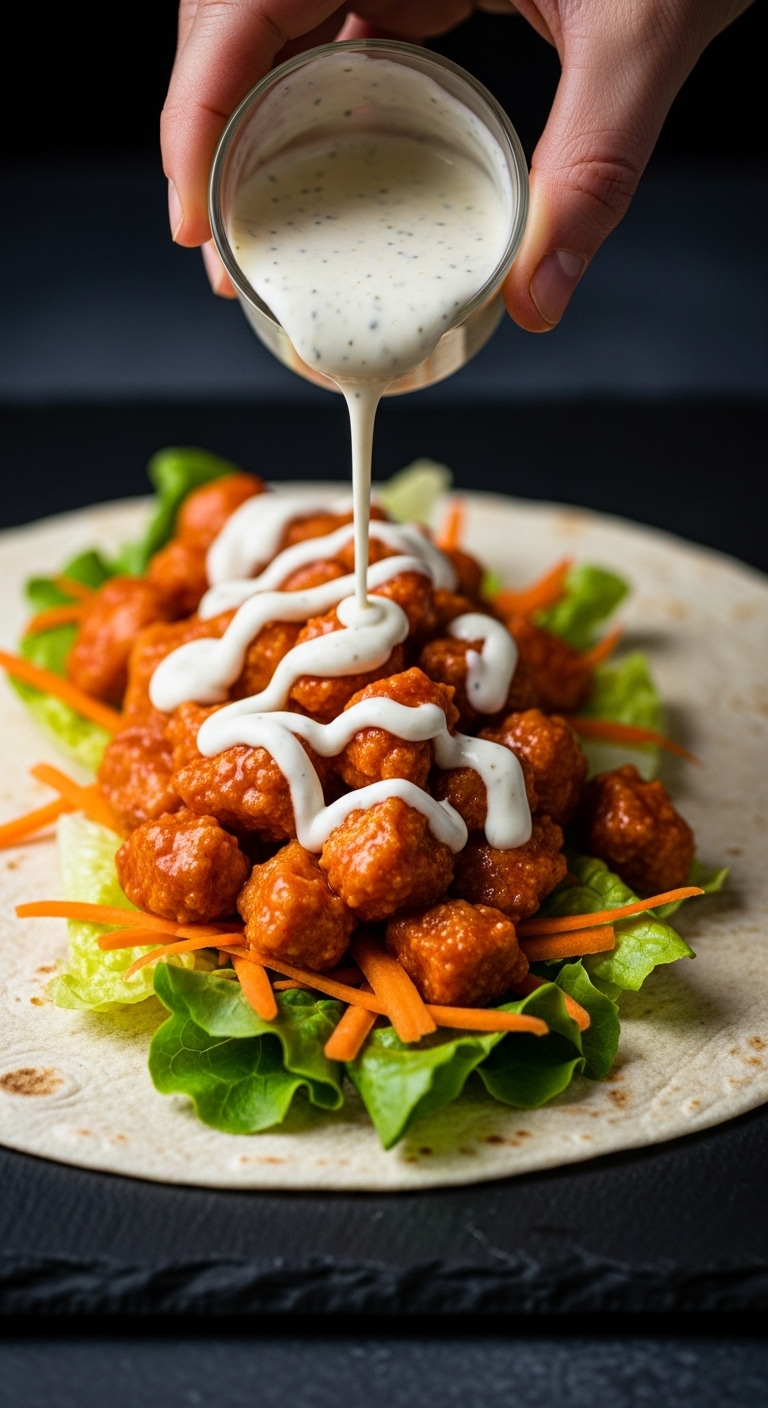 Spicy-Buffalo-Chicken-Wrap-Ranch-Dressing-Shredded-Carrots-Lettuce-Orange-Buffalo-Sauce-Dark-Slate