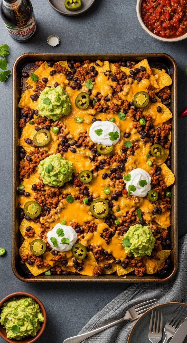 Spicy-Ground-Beef-Nachos-With-Cheese-Black-Beans-Jalapenos-Sour-Cream-And-Guacamole