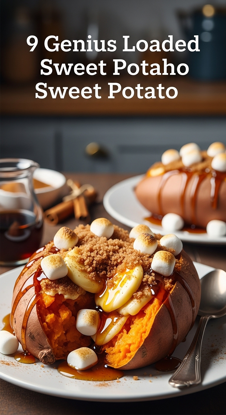 Sweet Decadent Dessert Inspired Sweet Potato Cinnamon Butter Brown Sugar Marshmallows Maple Syrup Vintage Silver Spoon White Plate Vertical