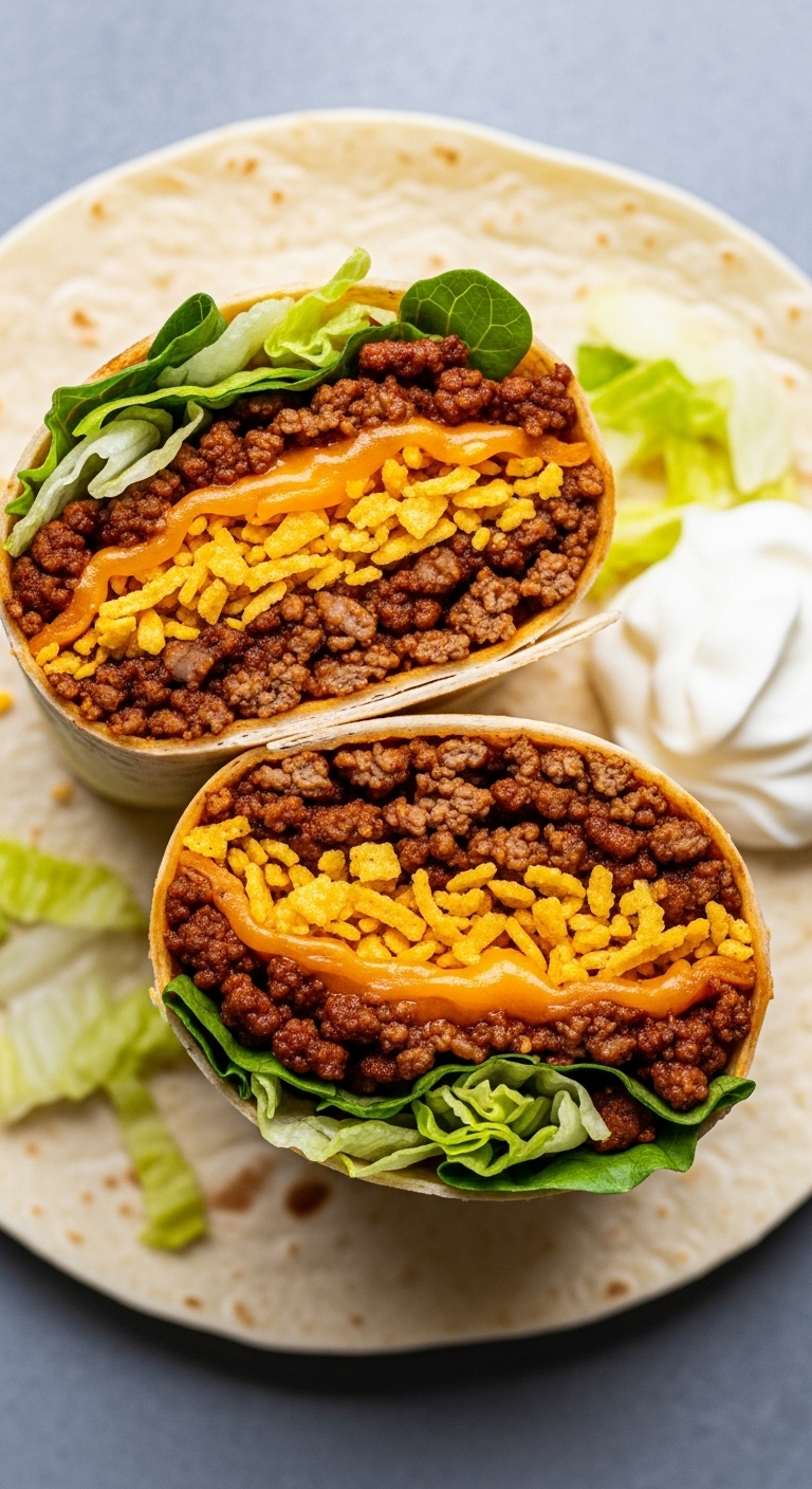 Taco-Crunch-Wrap-Supreme-Seasoned-Beef-Nacho-Cheese-Crushed-Tortilla-Chips-Sour-Cream