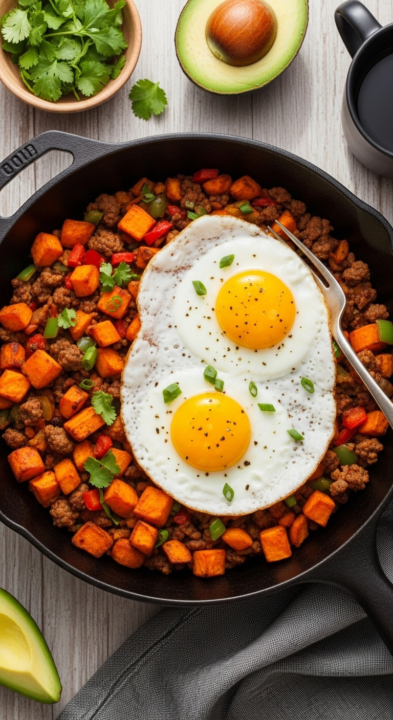 Tex-Mex-Sweet-Potato-Hash-Ground-Beef-Sunny-Side-Up-Eggs-Avocado