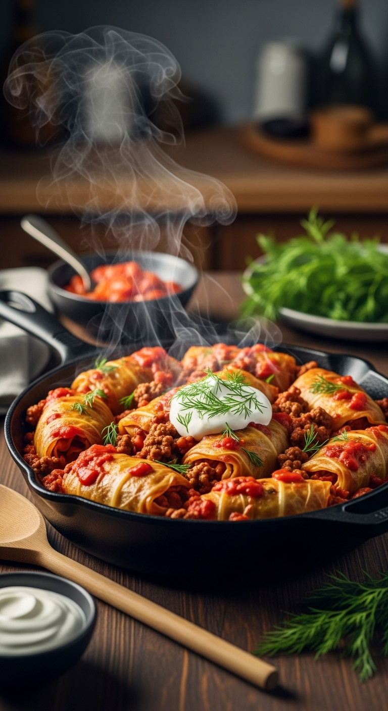 Unstuffed Cabbage Roll Skillet Beef Tomato Sour Cream Dill