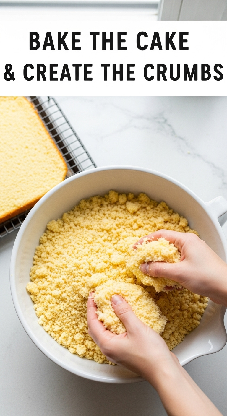 Vanilla Cake Crumbs In White Bowl Being Crumbled By Hands For Starbucks Birthday Cake Pops Recipe