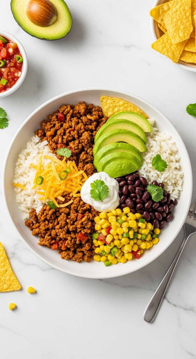Vibrant-Taco-Bowl-With-Ground-Beef-Cilantro-Lime-Rice-Avocado-And-Sour-Cream